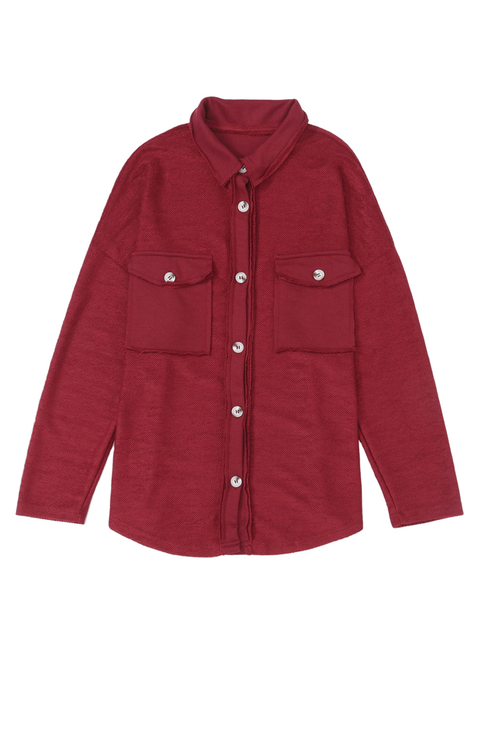 Fiery  Contrast Flap Pockets Relaxed Shacket | Red