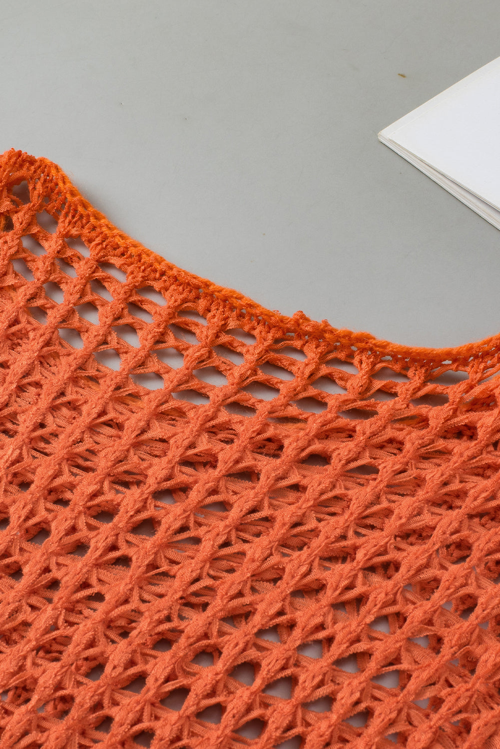 Open Knit Crochet Bell Sleeve Tunic Sweater | Orange