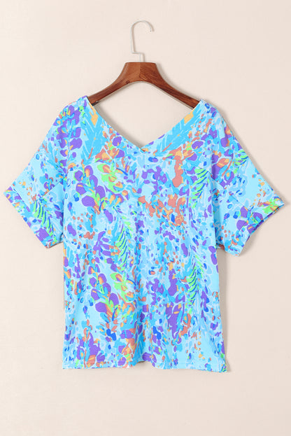 Loose Painted Floral Tee | Sky Blue