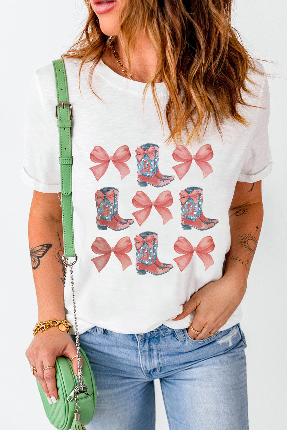 Bowknot & Cowgirl Boots Graphic Tee | White