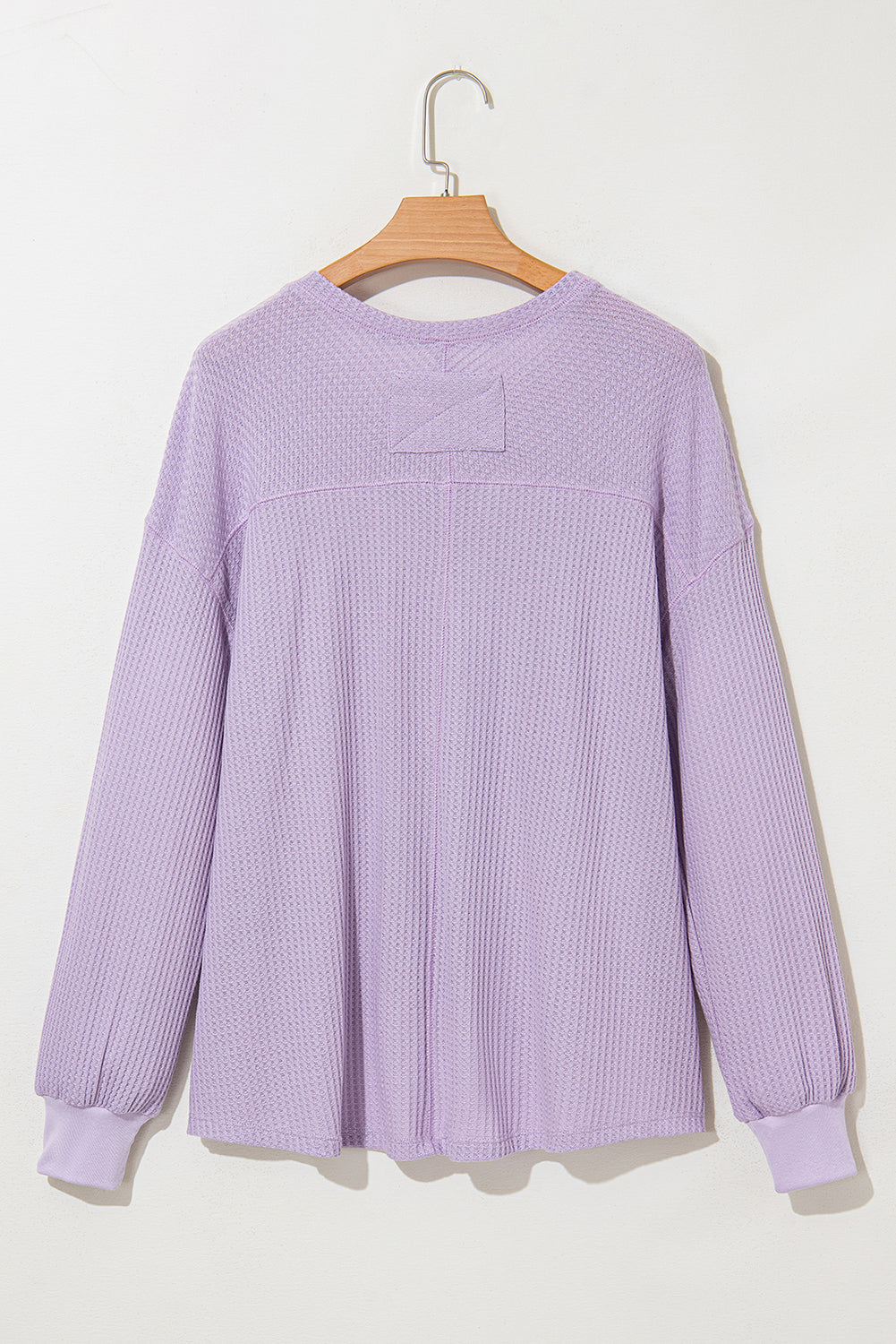 Waffle V Neck Long Sleeve Drop Shoulder Loose Blouse | Orchid Petal