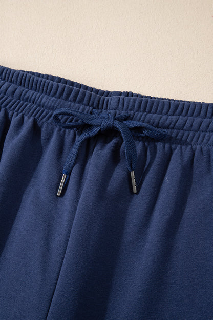 Solid Colour Fleece Lined Drawstring Waist Joggers | Navy Blue