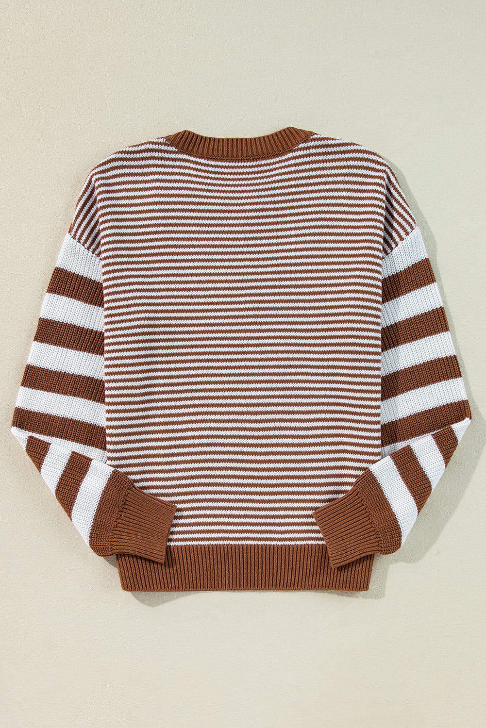 Geometric Textured Drop Shoulder Sweater | Brown Stripe