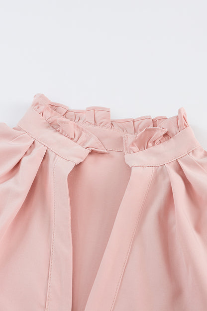 Frilled Stand Collar Long Sleeve Ruffle Dress | Pink