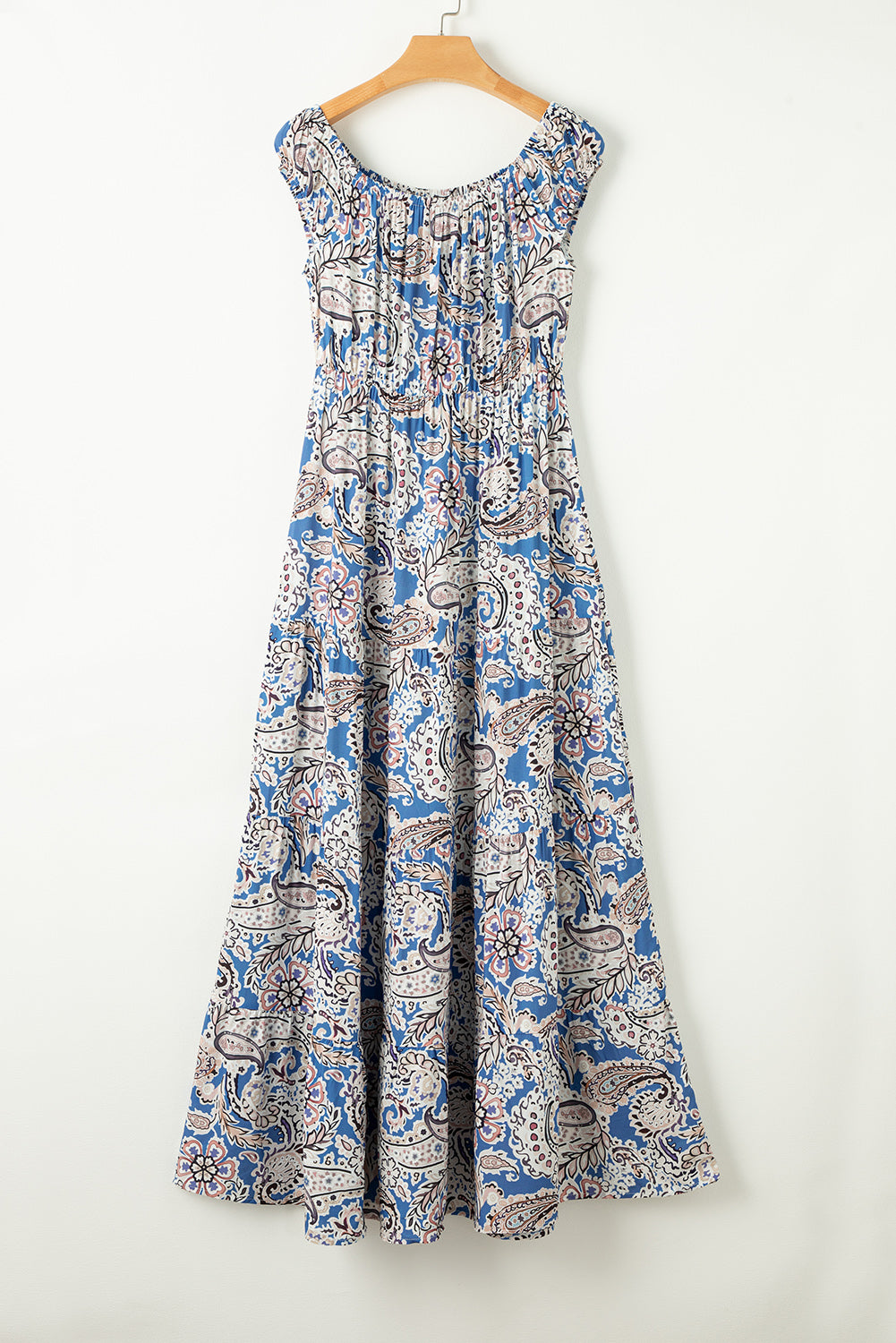 Boho Paisley Print Off Shoulder Maxi Dress | Blue