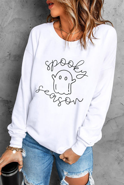 Cute Ghost Spooky Season Graphic Halloween Sweatshirt | Beige