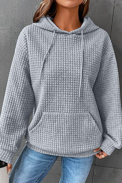 Quilted Kangaroo Pocket Drawstring Hoodie | Gray