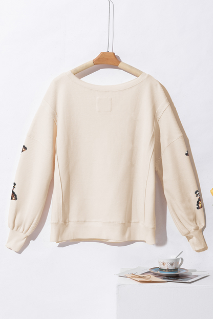 Thanksgiving Turkey Waffle Oversized Knit Top | White