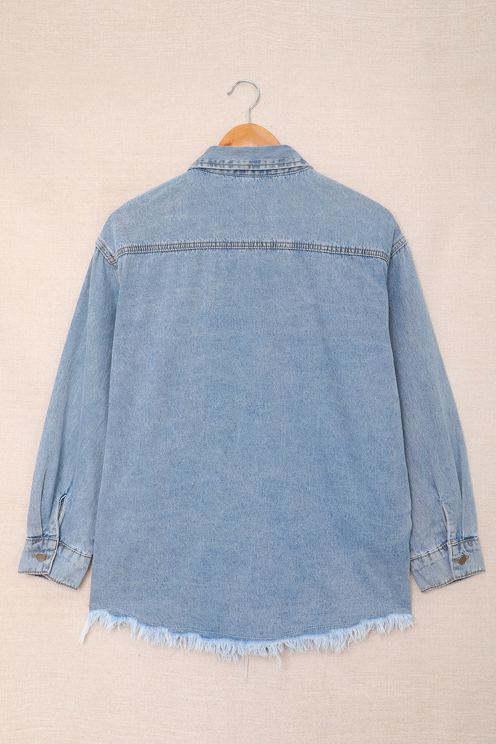 Pocket Raw Hem Buttoned Denim Jacket | Sky Blue