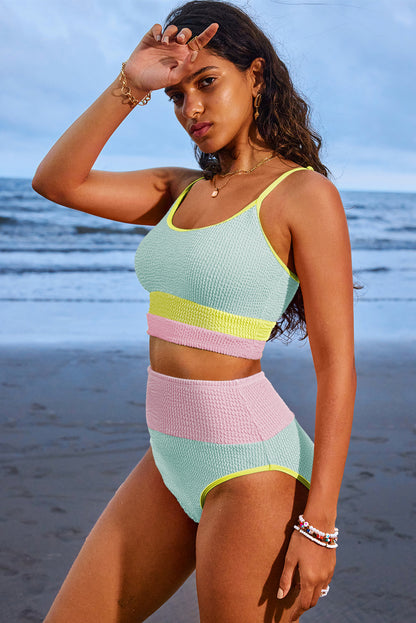 Colour Block High Waisted Sexy Bikini Set | Beau Blue