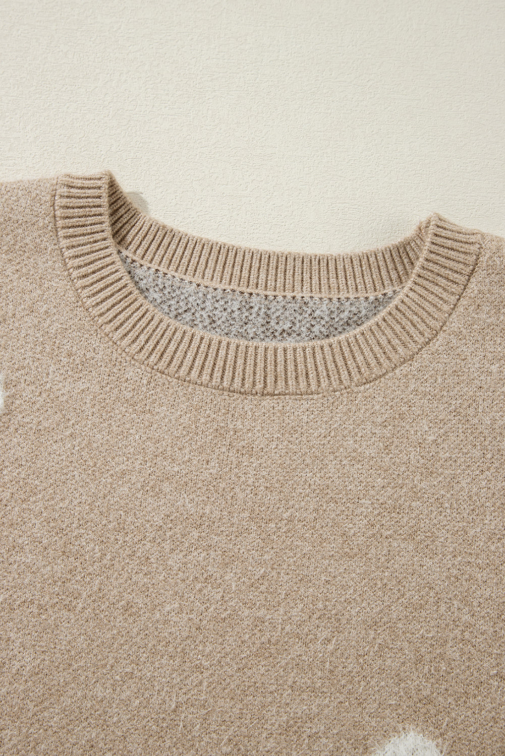 Flower Pattern Ribbed Trim Crew Neck Sweater | Parchment