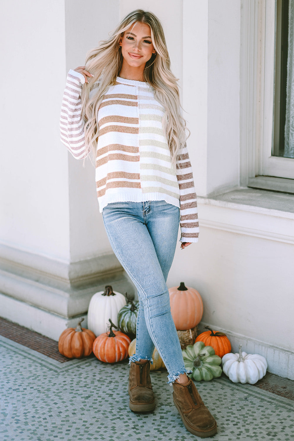 Blocked Drop Shoulder Slouchy Sweater | Stripe