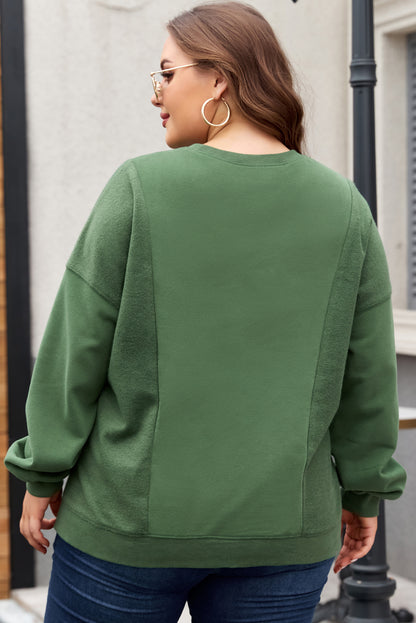 Loose Patchwork Crewneck Plus Size Sweatshirt | Blackish Green