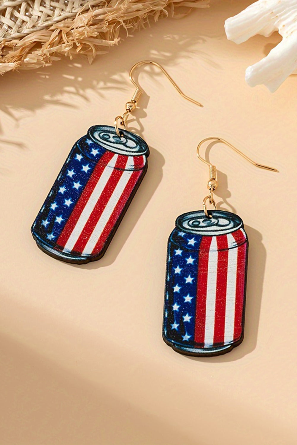 Flag Drink Can Pendant Hook Earrings | Fiery Red