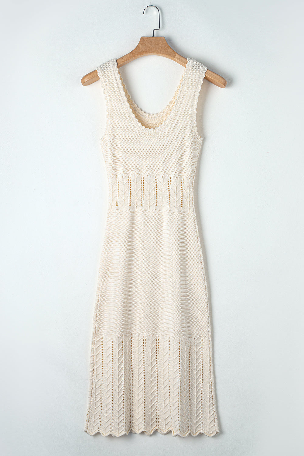 Mix Texture Knitted Sleeveless Sweater Dress | Beige