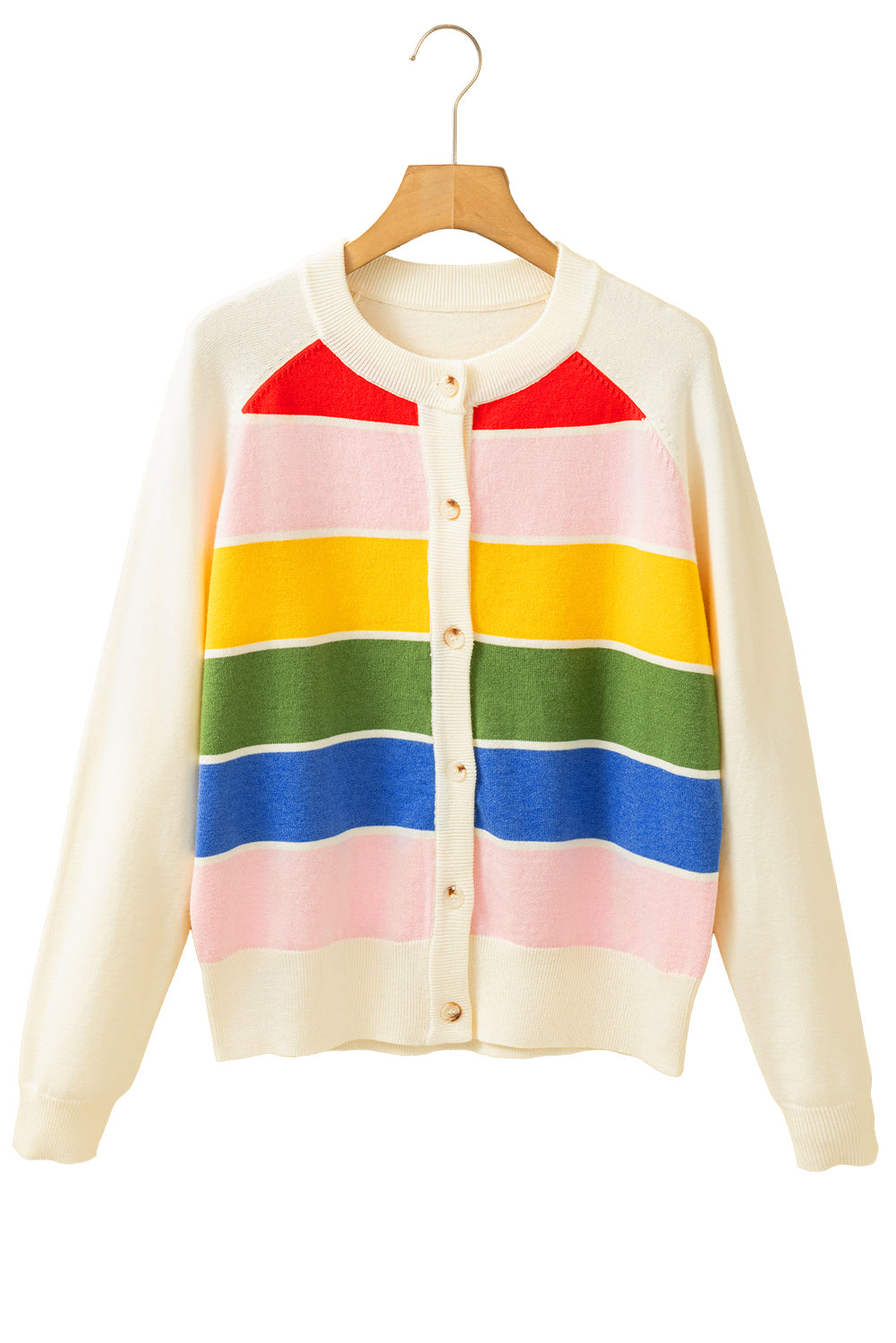 Colourful Pattern Button Front Sweater Cardigan | White Stripe