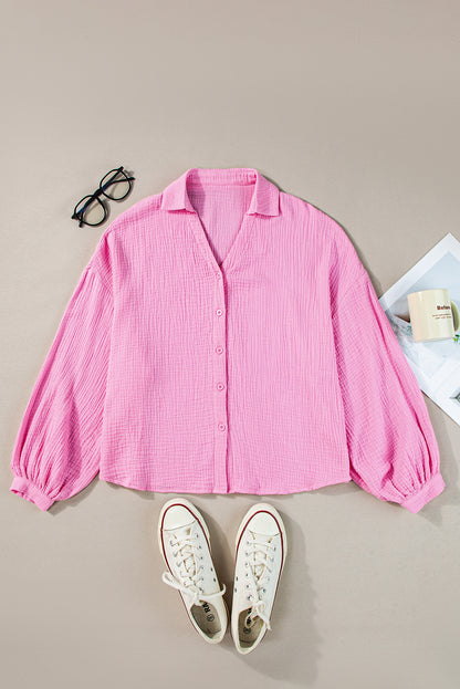 Solid Colour Puff Sleeve Crinkled Shirt | Bonbon