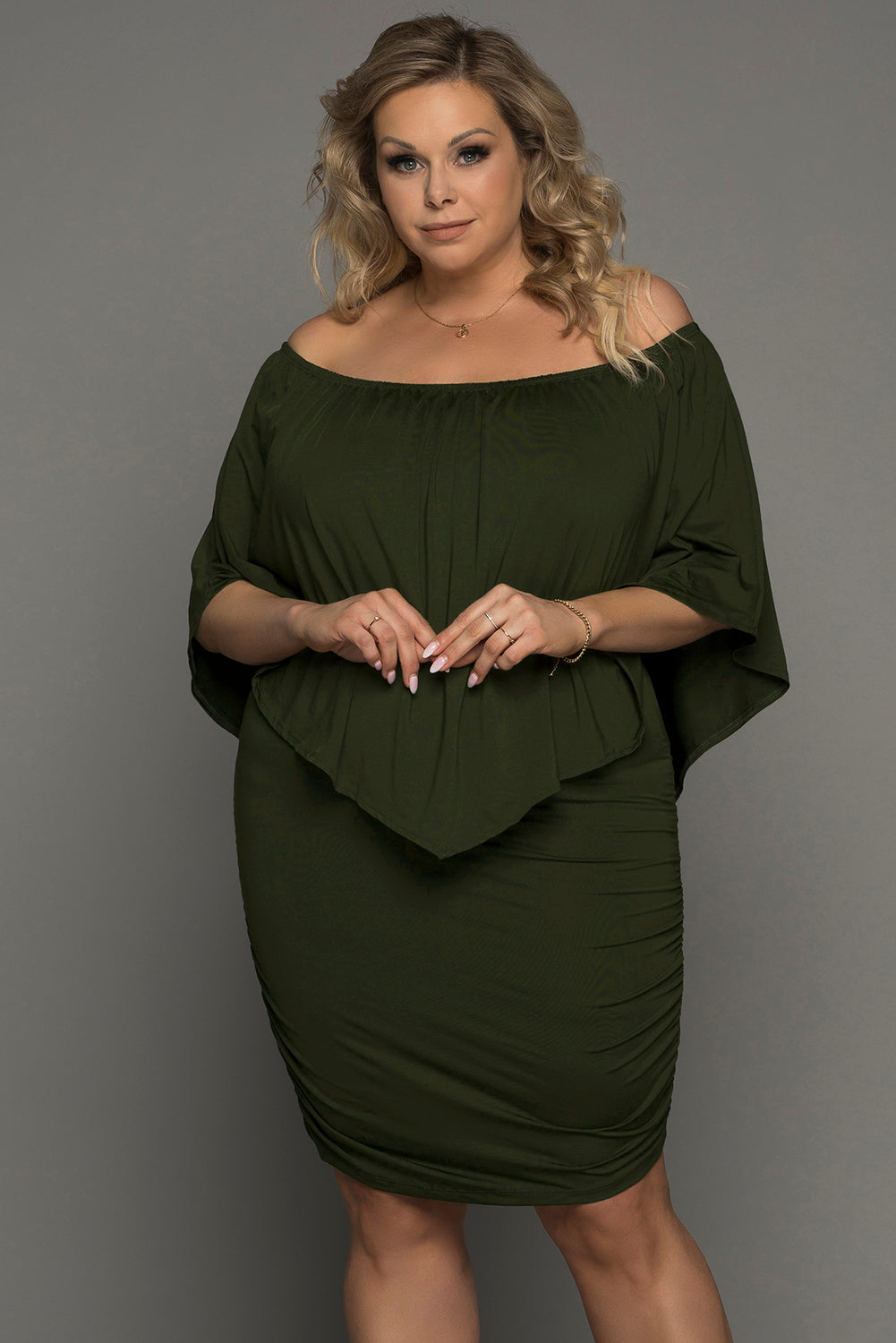 Plus Size Dressing Layered Army  Mini Poncho Dress | Green