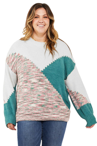 Scalloped Colour Block Plus Size Sweater | Multicolour