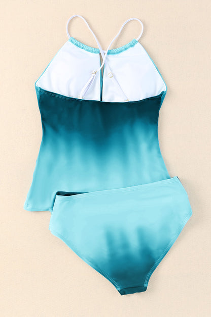 Oceanic Gradient Colour Peekaboo Halter Tankini Swimsuit | Sky Blue