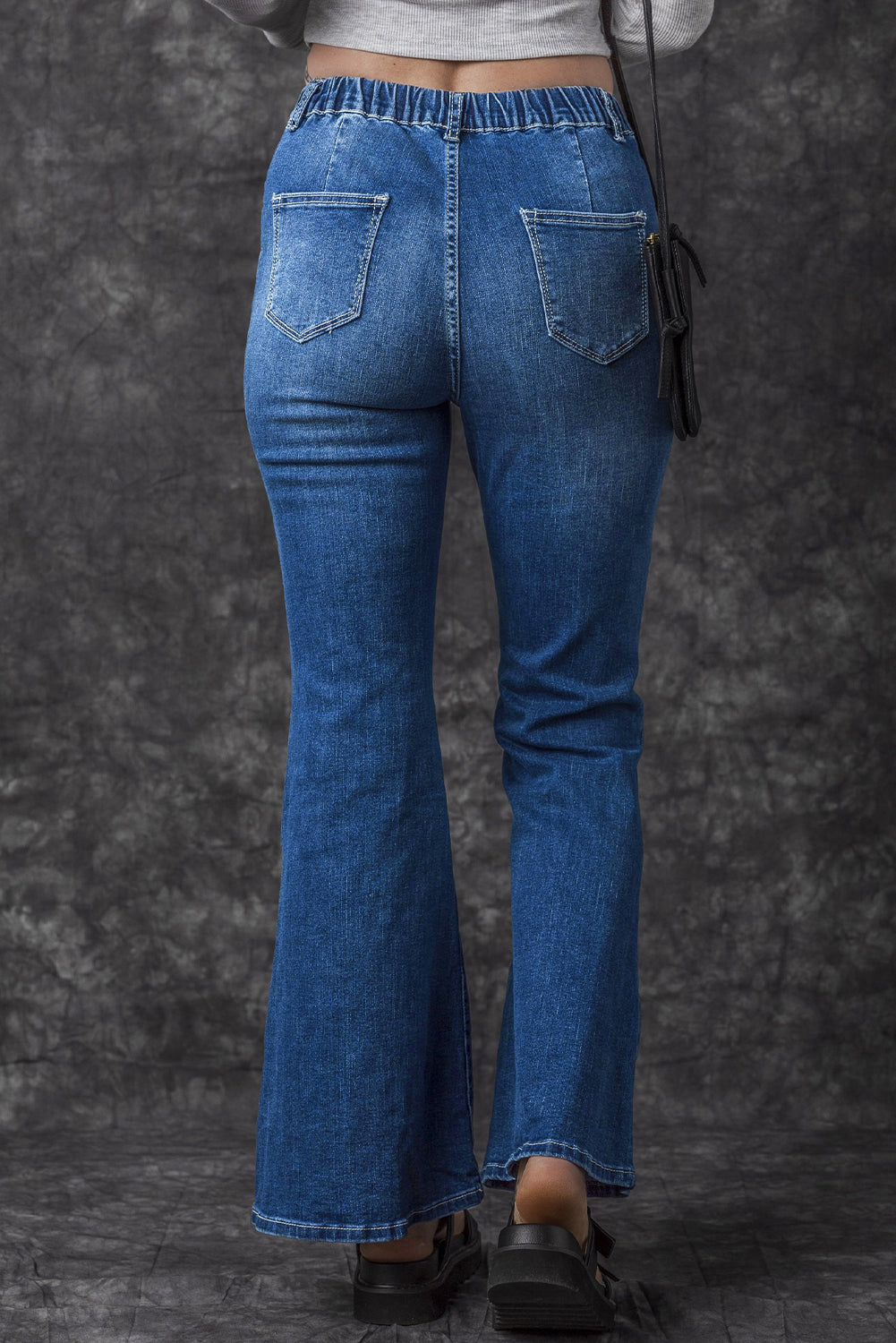 Elastic High Waist Flare Jeans | Blue