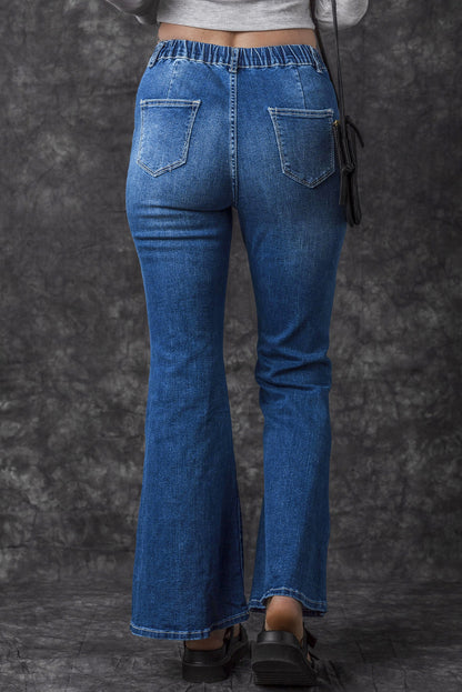 Elastic High Waist Flare Jeans | Blue