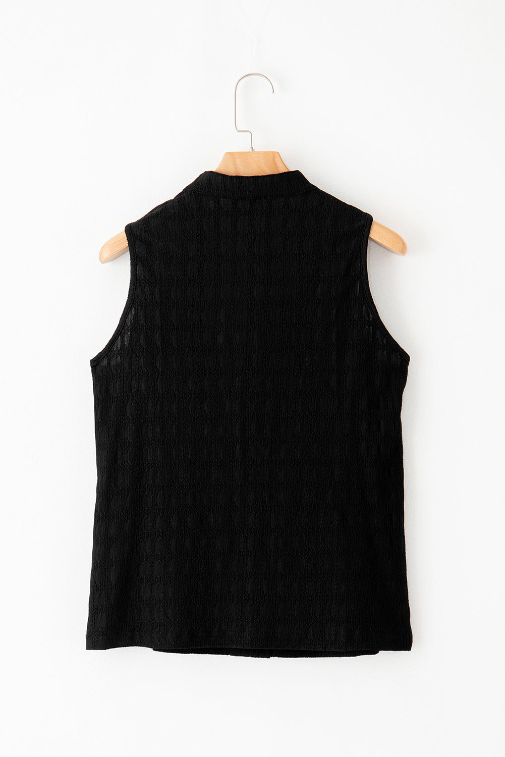 Lattice Textured Split Neck Tank Top | Black