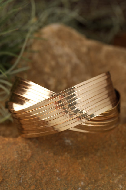 Textured Crossover Metal Cuff Bracelet | Gold