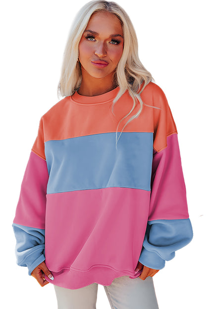 Colourblock Patchwork Drop Shoulder Sweatshirt | Bright Pink