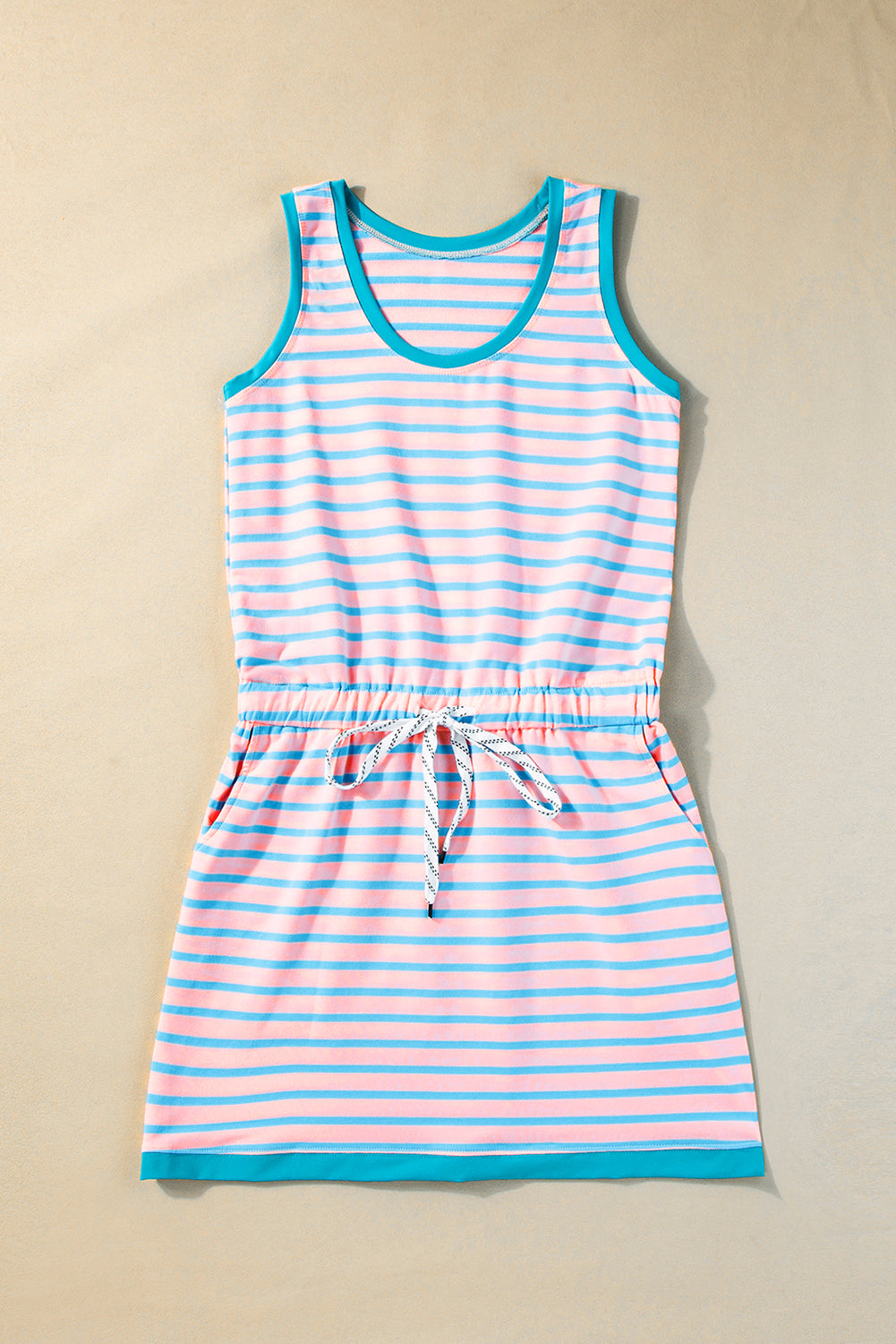 Contrast Trim Pocketed Casual Tank Dress | Pink Stripe