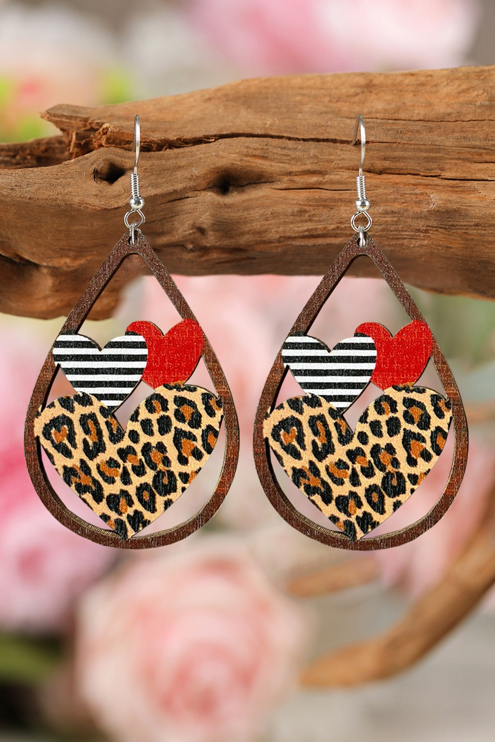 Heart Shape Hollowed Valentine Day Earrings | Leopard