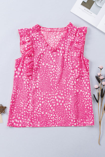 Leopard Ruffle Trim Tank Top | Rose