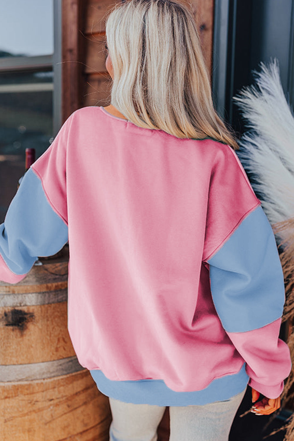 Colourblock Patchwork Drop Shoulder Sweatshirt | Sky Blue