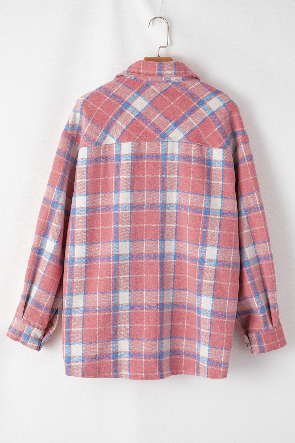 Plaid Flap Pocket Button Up Shacket | Pink