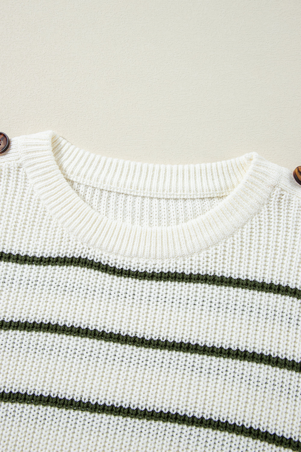 Colour Block Striped Buttoned Shoulder Split Sweater | Green