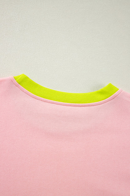 Plus Size Colourblock Patchwork Crew Neck Sweatshirt | Light Pink