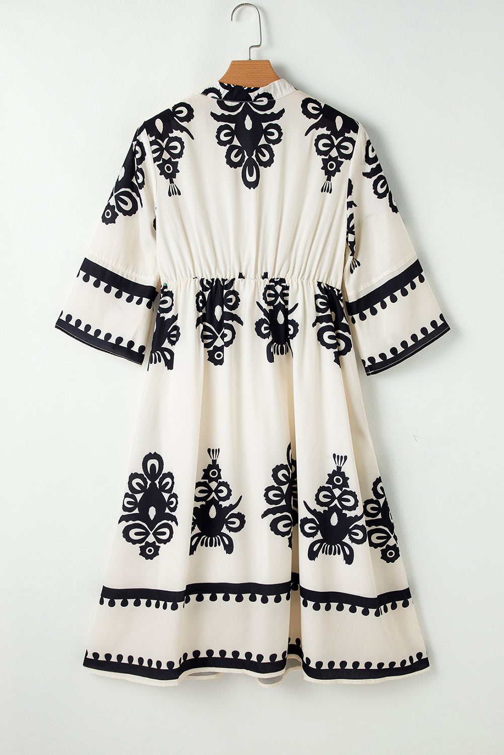 Western Geometric Print 3/4 Sleeve Loose Midi Dress | Beige