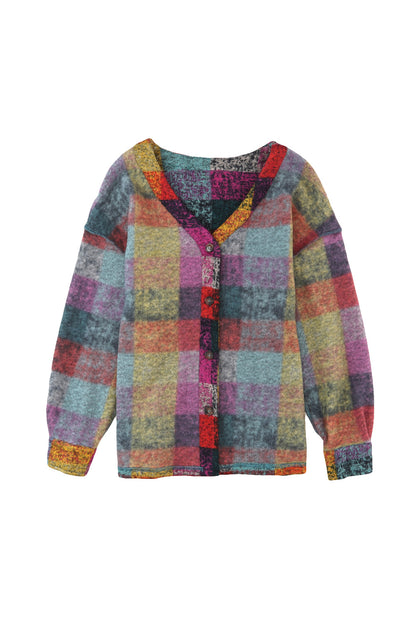 Brushed Checked Western Buttoned Jacket | Multicolour