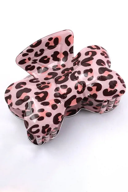 Leopard Print Bowknot Shape Claw Clip | Bright Pink