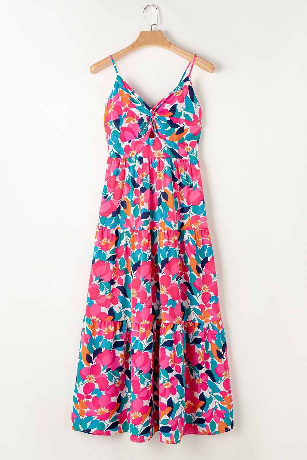 Floral Twisted Smocked Back Tiered Maxi Dress | Rose