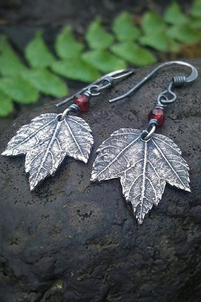 Vintage Leaf Beaded Hook Drop Earrings | Silvery