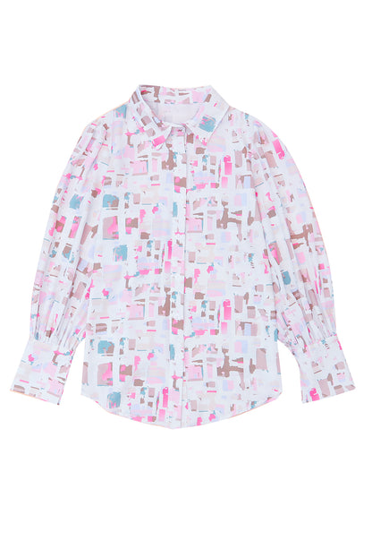 Abstract Print Lantern Sleeve Casual Shirt | Multicolour