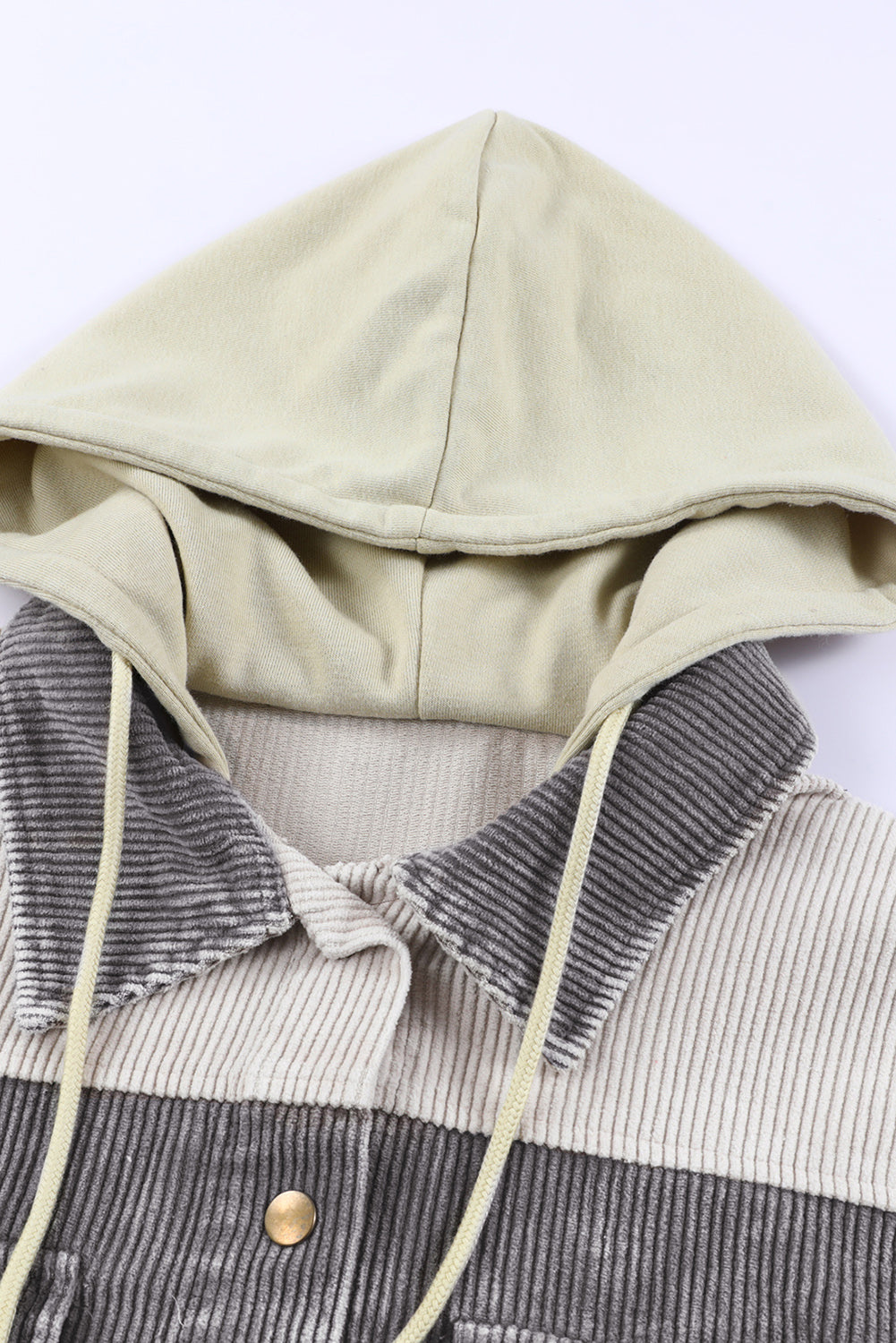 Colour Block Button Down Hooded Corduroy Jacket | Gray