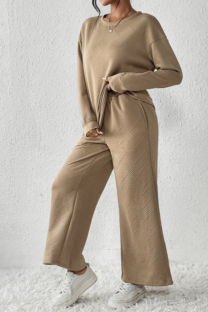 Khaki Ultra Loose Textured 2 Piece Slouchy Outfit | Apricot khaki