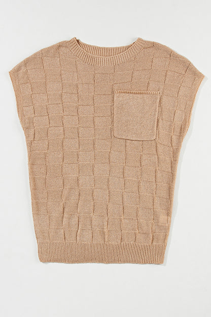 Lattice Textured Knit Short Sleeve Sweater | Smoke Gray