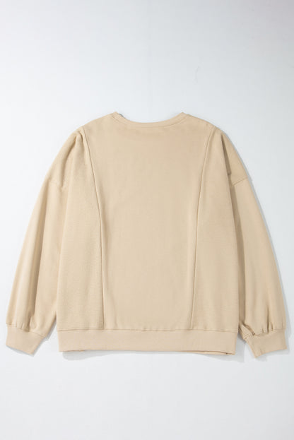 Loose Patchwork Crewneck Plus Size Sweatshirt | Apricot