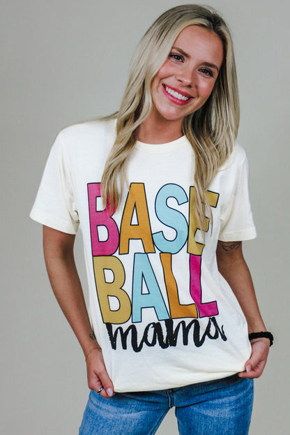 Baseball Mama Multi Colour Graphic Tee | White