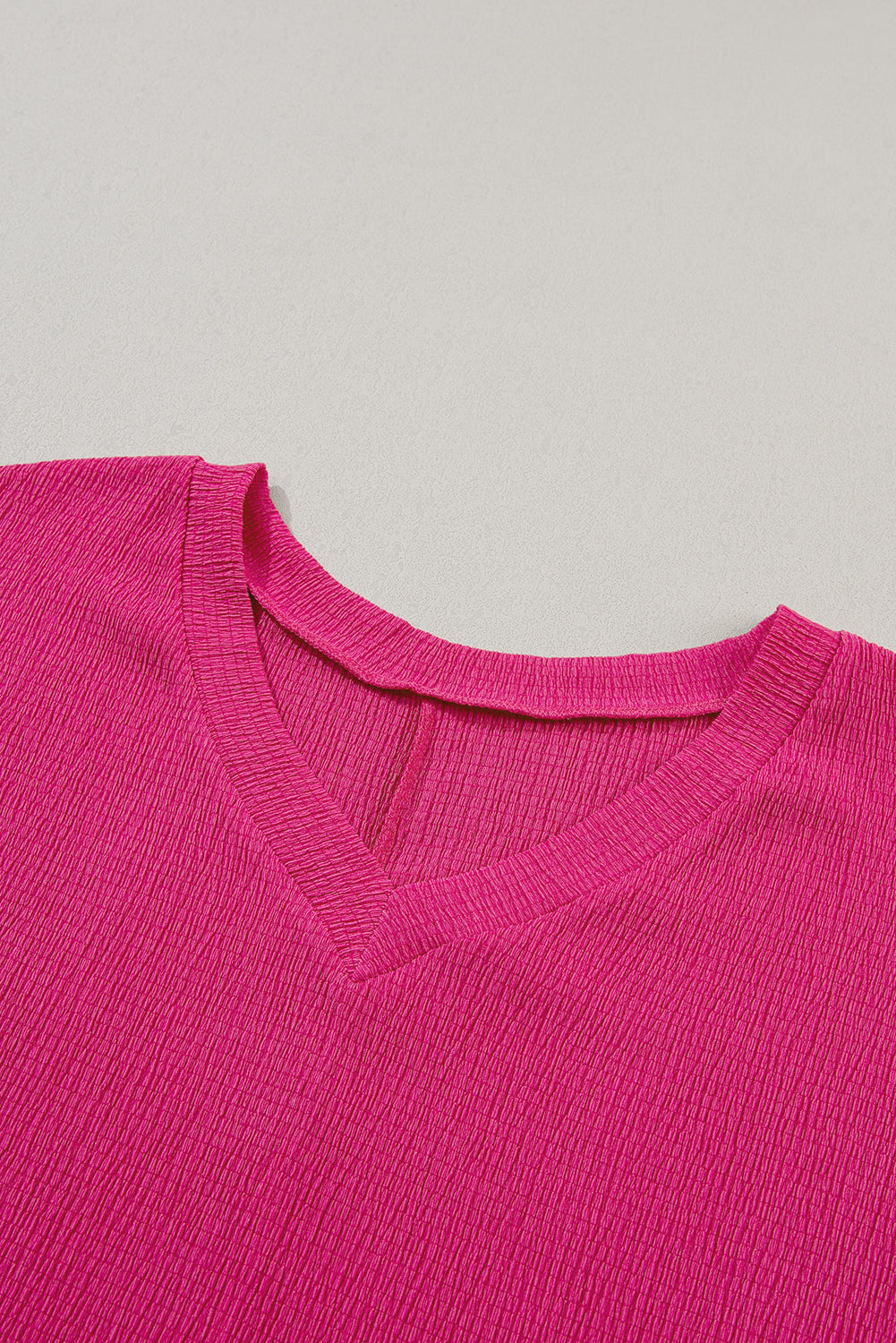 Crinkled V Neck Wide Sleeve T-Shirt | Bright Pink