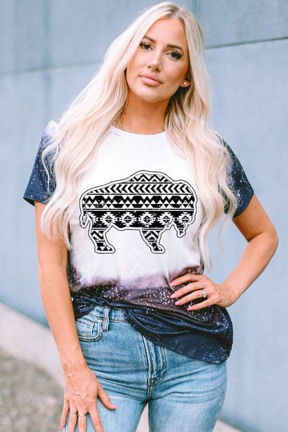 Western Aztec Buffalo Bleached Print T Shirt | Black