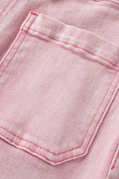 Multi Buttons Raw Edge Crop Jeans | Apricot Pink